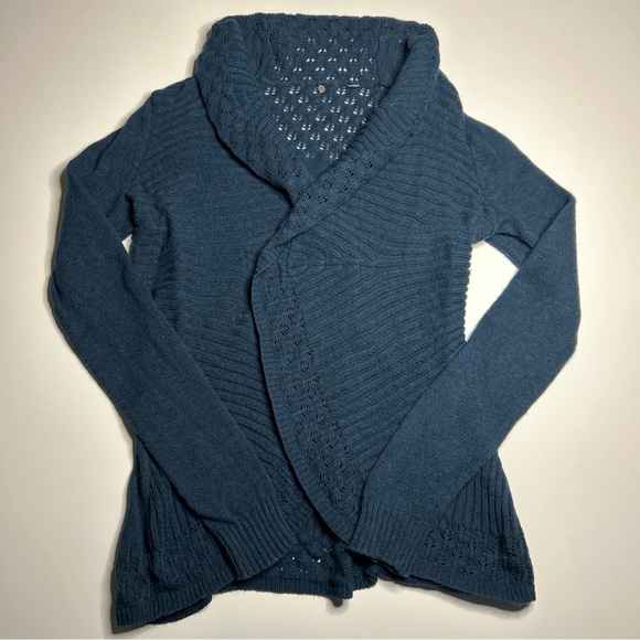 Anthropologie Wrap Sweater Women’s Small Blue Cotton Knitted & Knotted Crochet - Picture 3 of 10